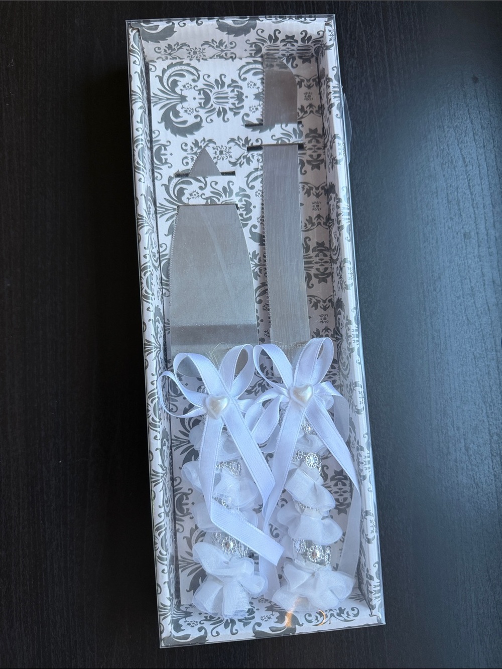 Wedding Cake Server Set with White Ribbon Bows